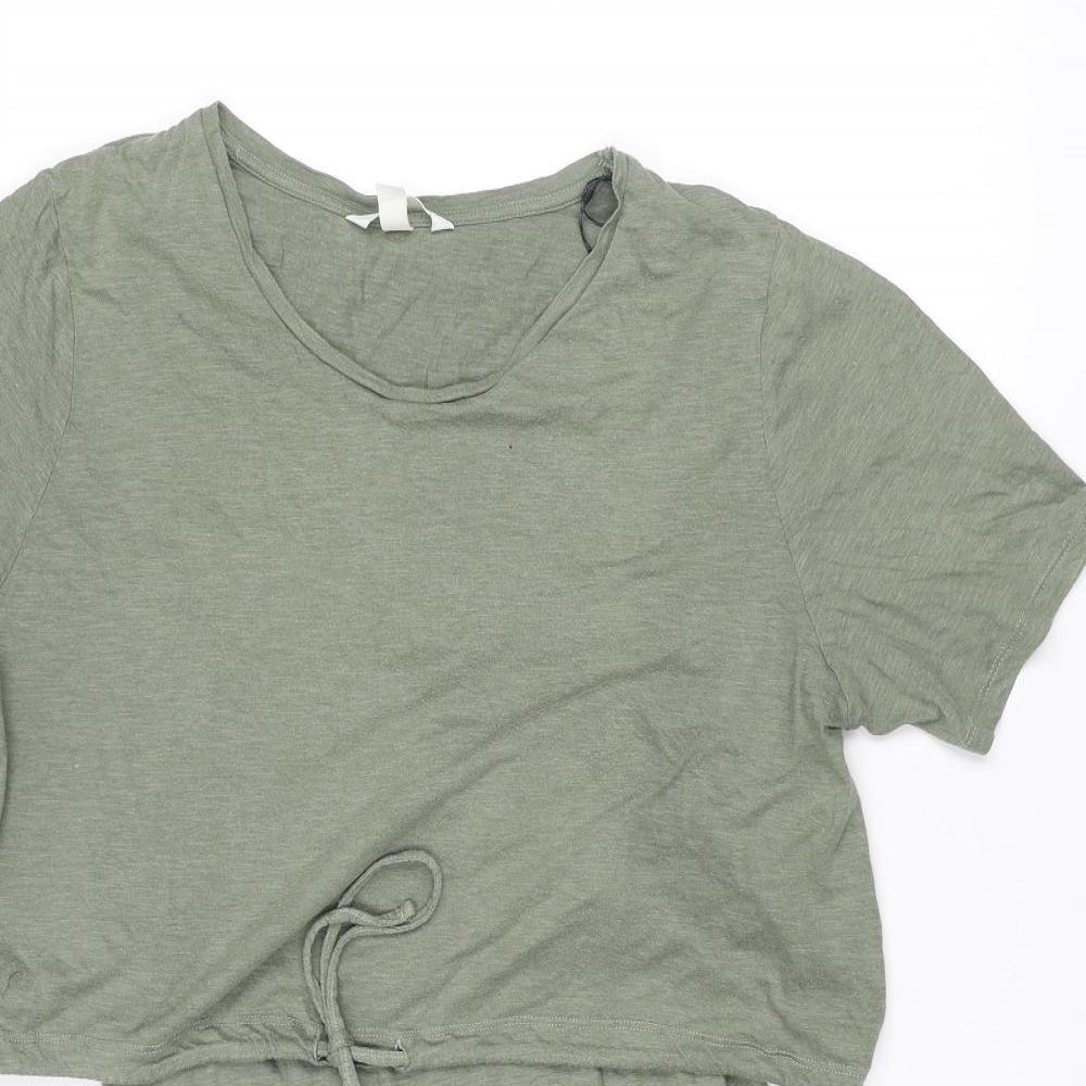 H&M Womens Green Cotton T-Shirt Dress Size M Round Neck Pullover - Drawstring Detail Layered