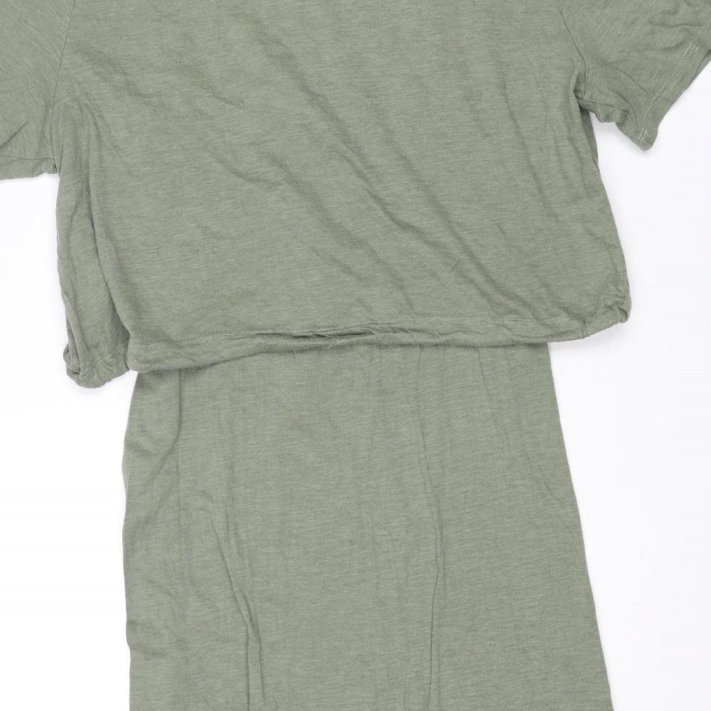 H&M Womens Green Cotton T-Shirt Dress Size M Round Neck Pullover - Drawstring Detail Layered