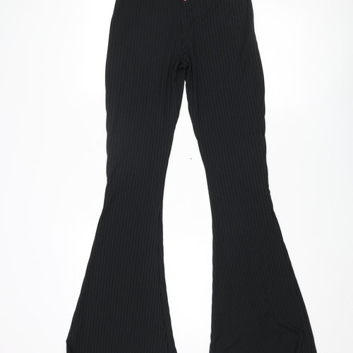 Boohoo Womens Black Polyester Trousers Size 6 L34 in Regular - Ribbed