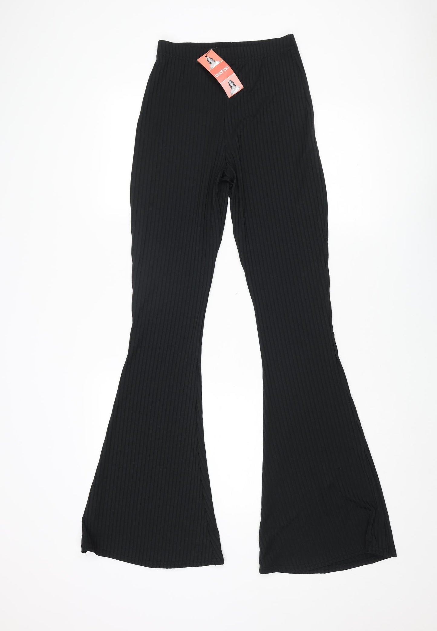 Boohoo Womens Black Polyester Trousers Size 6 L34 in Regular - Ribbed