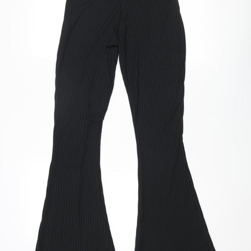 Boohoo Womens Black Polyester Trousers Size 6 L34 in Regular - Ribbed
