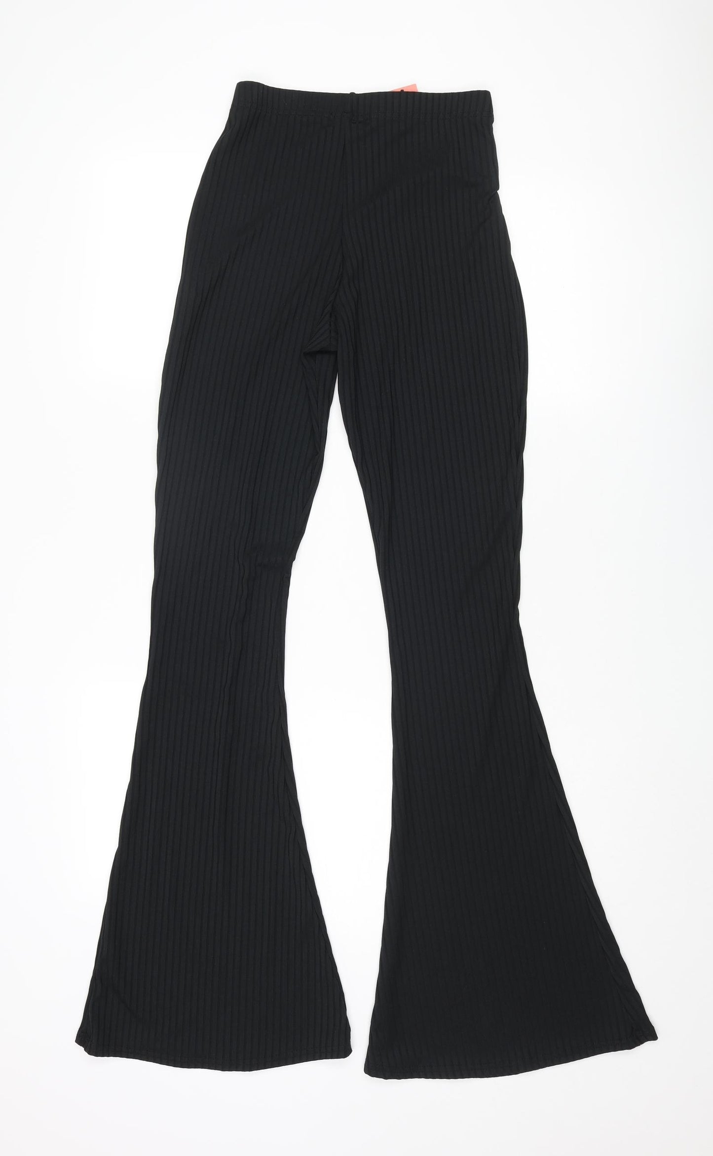 Boohoo Womens Black Polyester Trousers Size 6 L34 in Regular - Ribbed