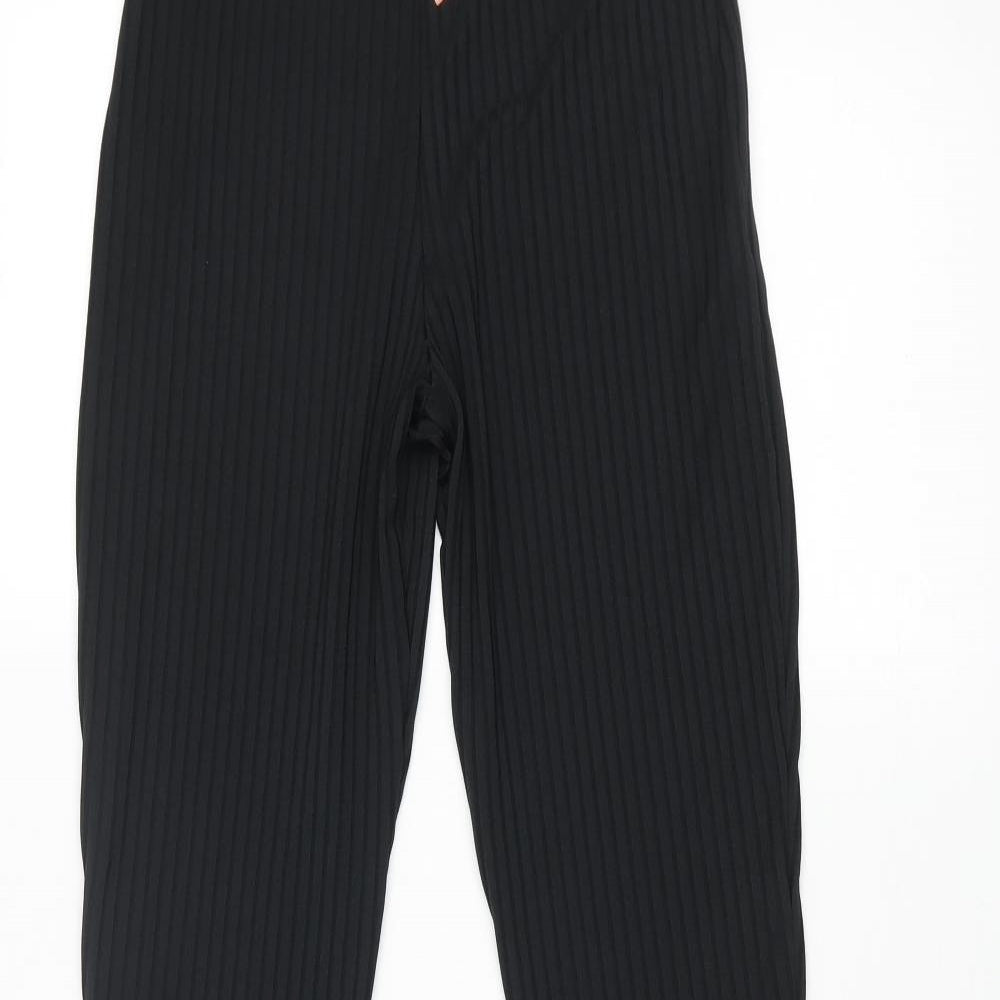 Boohoo Womens Black Polyester Trousers Size 6 L34 in Regular - Ribbed
