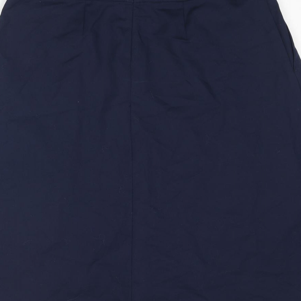 Marks and Spencer Womens Blue Cotton A-Line Skirt Size 14 Zip - Belted Pleated