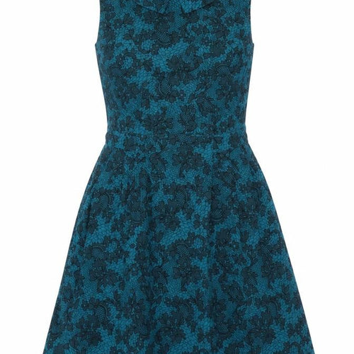 Yumi Womens Blue Floral Cotton A-Line Size 10 Collared Zip