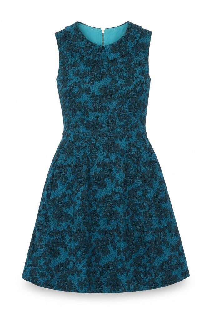 Yumi Womens Blue Floral Cotton A-Line Size 10 Collared Zip