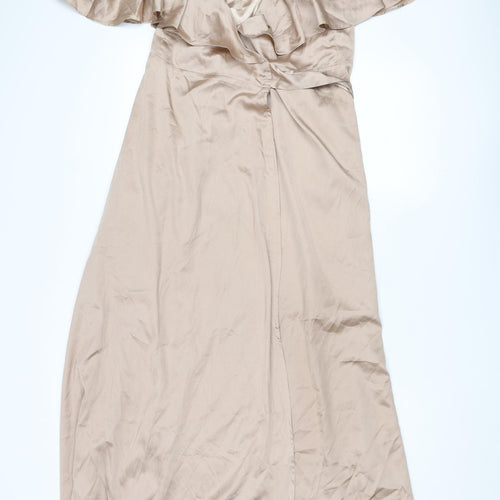 Chi Chi Womens Beige Polyester Ball Gown Size 10 V-Neck Tie - Cape Detail