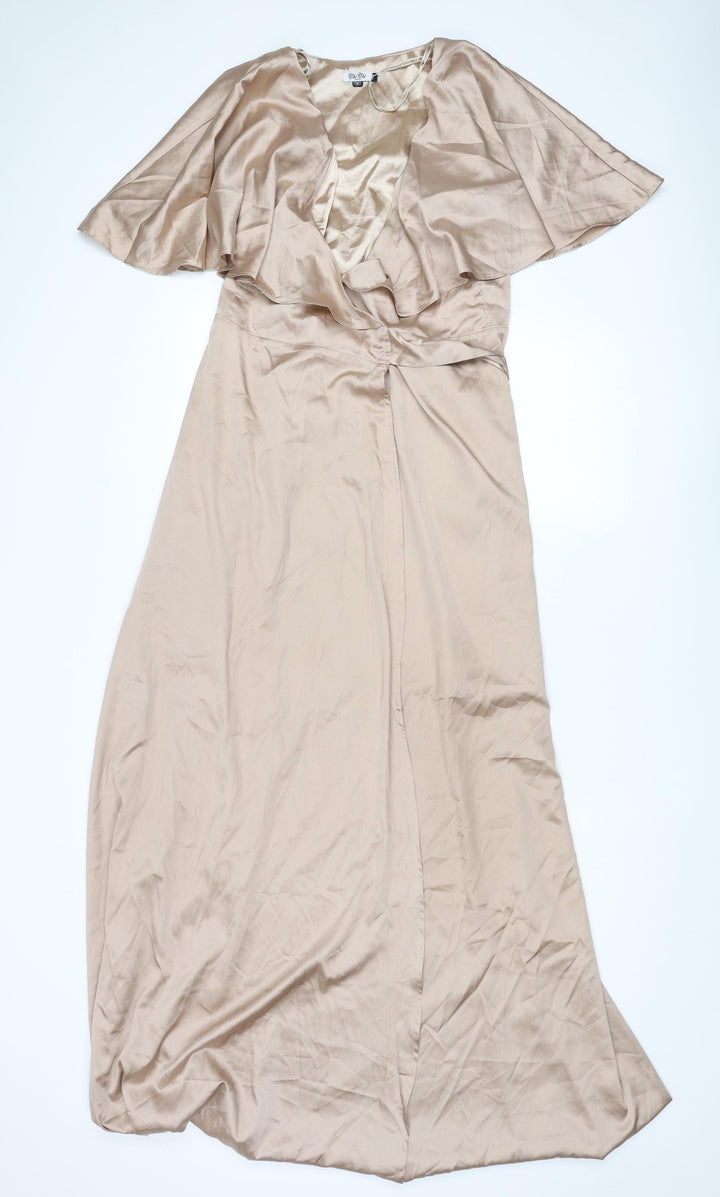 Chi Chi Womens Beige Polyester Ball Gown Size 10 V-Neck Tie - Cape Detail