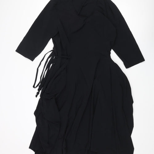 Tomo Womens Black Polyamide Fit & Flare Size 10 Round Neck Pullover - Tie Detail