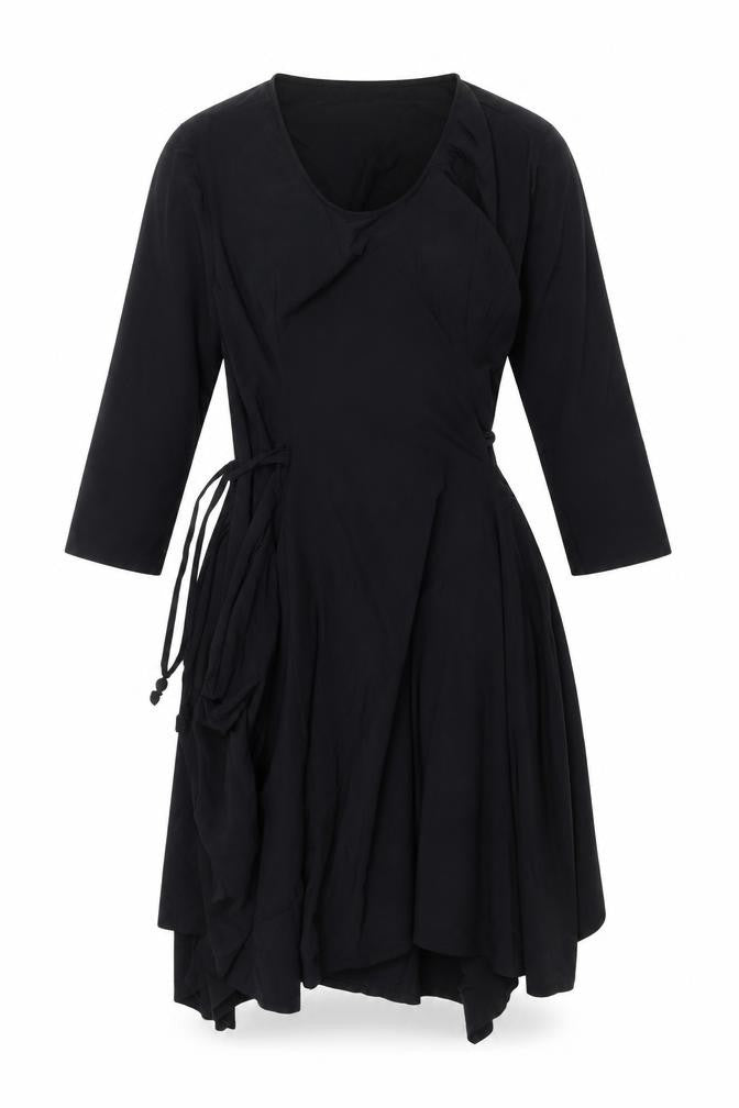 Front view of Tomo women’s black polyamide fit & flare, size UK 10, round neck pullover - tie detail