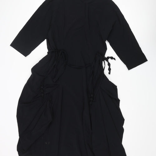 Tomo Womens Black Polyamide Fit & Flare Size 10 Round Neck Pullover - Tie Detail