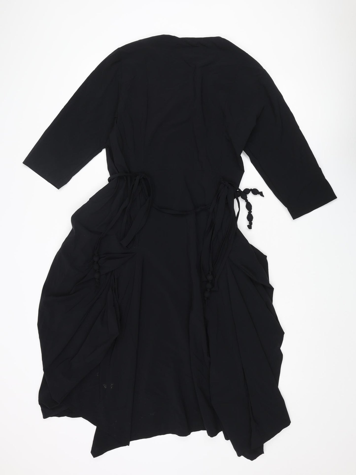 Tomo Womens Black Polyamide Fit & Flare Size 10 Round Neck Pullover - Tie Detail