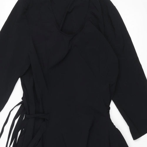 Tomo Womens Black Polyamide Fit & Flare Size 10 Round Neck Pullover - Tie Detail