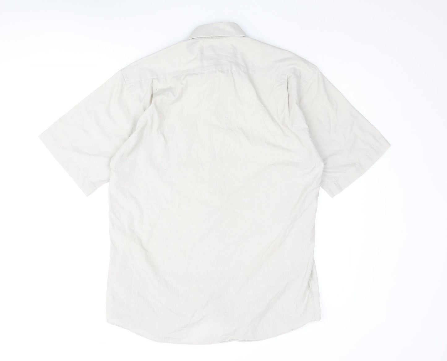 Marks and Spencer Mens Beige Check Polyester Button-Up Size 15 Collared Button