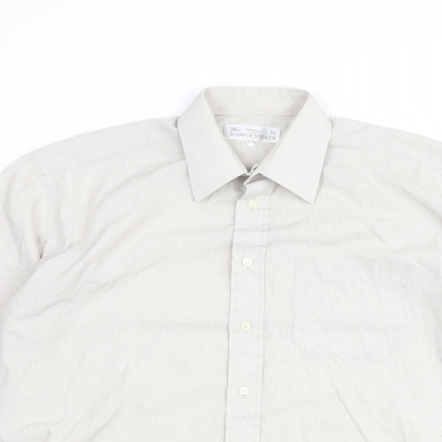 Marks and Spencer Mens Beige Check Polyester Button-Up Size 15 Collared Button