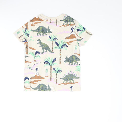 Marks and Spencer Boys Multicoloured Geometric Cotton Basic T-Shirt Size 4-5 Years Crew Neck Pullover - Dinosaur Tree Print