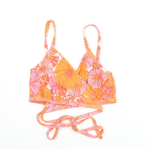 Boohoo Womens Orange Floral Polyester Cropped Tank Size 14 V-Neck - Wrap Style
