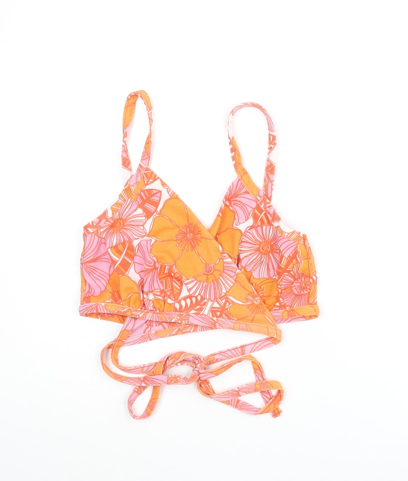 Boohoo Womens Orange Floral Polyester Cropped Tank Size 14 V-Neck - Wrap Style