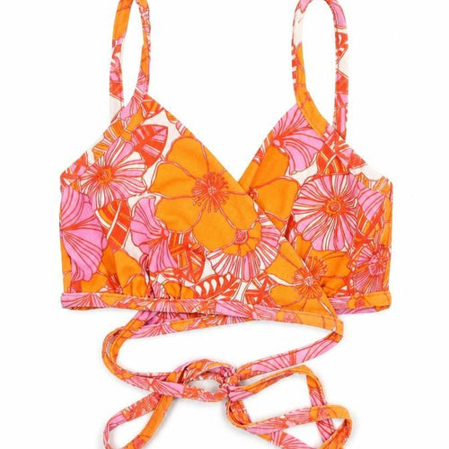 Boohoo Womens Orange Floral Polyester Cropped Tank Size 14 V-Neck - Wrap Style