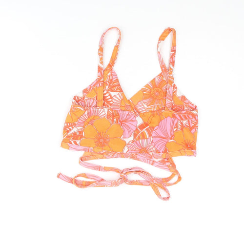Boohoo Womens Orange Floral Polyester Cropped Tank Size 14 V-Neck - Wrap Style