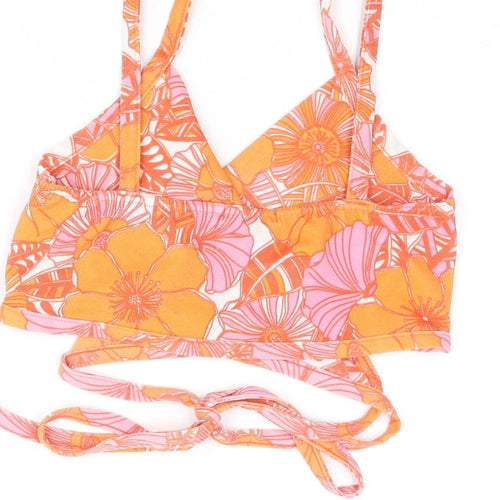 Boohoo Womens Orange Floral Polyester Cropped Tank Size 14 V-Neck - Wrap Style