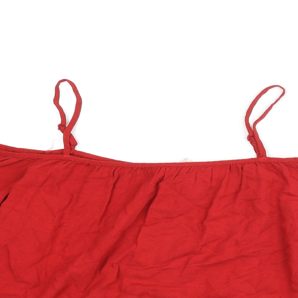 Divided by H&M Womens Red Viscose Cropped Blouse Size 8 Off the Shoulder - Lace Trim Cold Shoulder