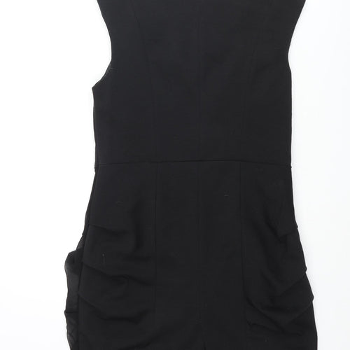 Sweewë Womens Black Viscose Mini Size S Round Neck Zip - Beaded Sleeve Detail Size S-M Rouched