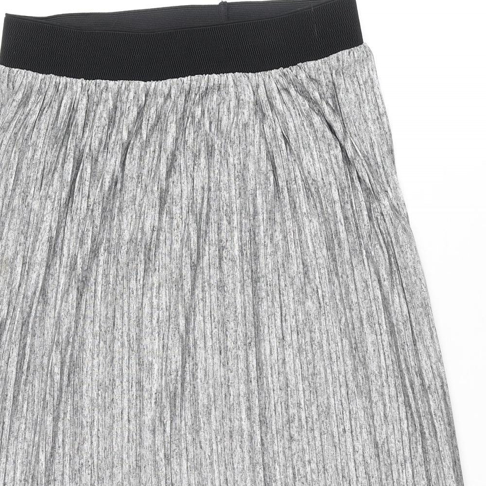 b.young Womens Grey Polyester A-Line Skirt Size L - Pleated Elasticated Waist