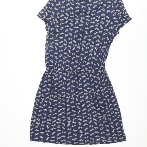 Oasis Womens Blue Geometric Viscose A-Line Size S Round Neck Pullover - Bicycle Pattern