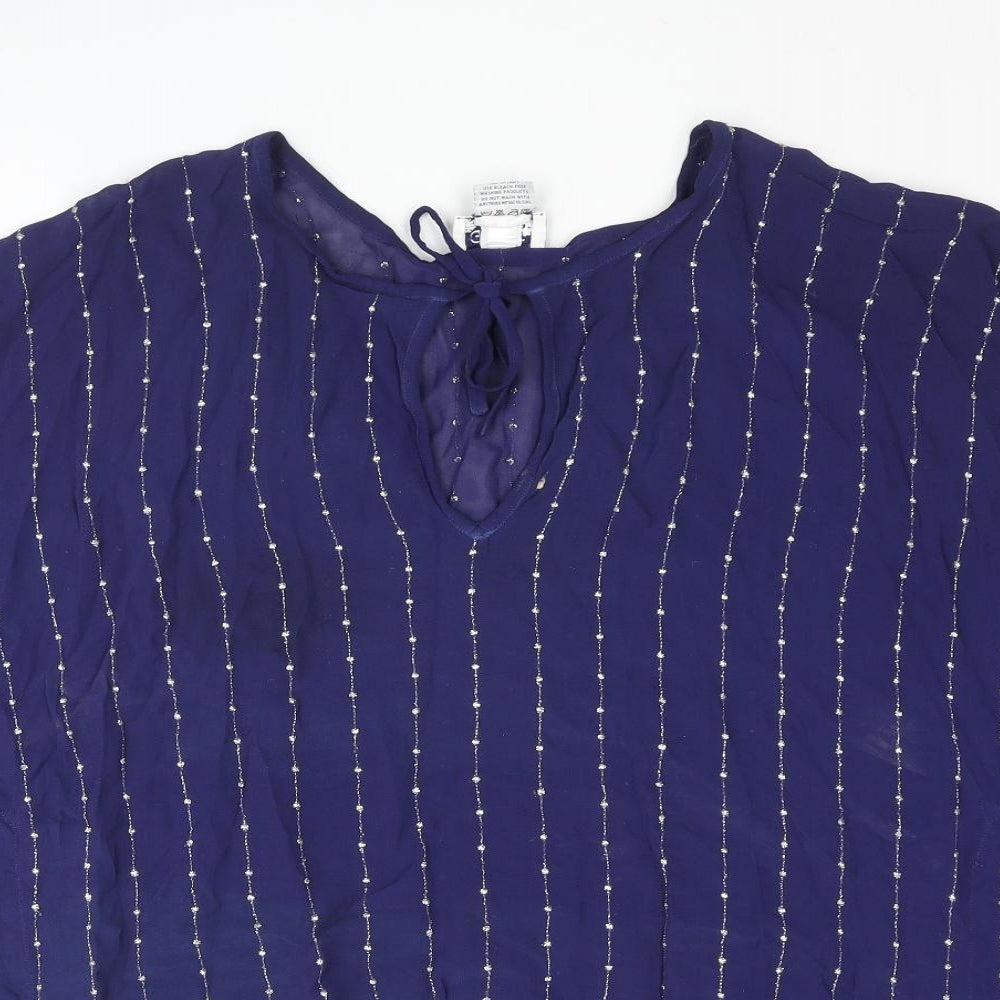 Ghost Womens Blue Striped Viscose Basic Blouse Size M Round Neck - Keyhole Neck