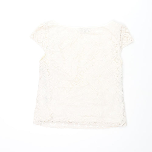 Warehouse Womens Ivory Geometric Cotton Basic Blouse Size 10 Round Neck