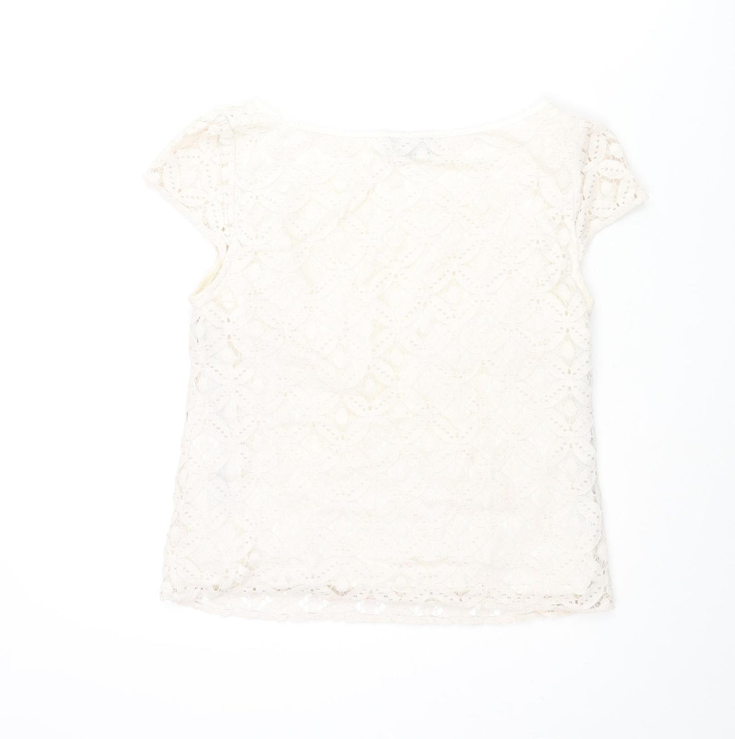 Warehouse Womens Ivory Geometric Cotton Basic Blouse Size 10 Round Neck