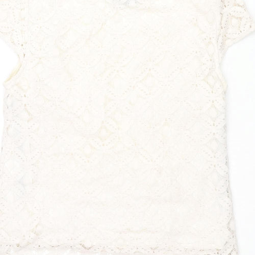 Warehouse Womens Ivory Geometric Cotton Basic Blouse Size 10 Round Neck
