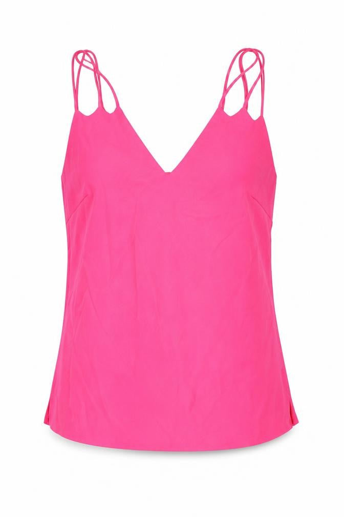 Front view of Coast women’s pink polyester camisole blouse, size UK 10, v-neck
