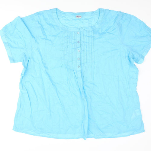 Damart Womens Blue Cotton Basic Blouse Size 26 Henley