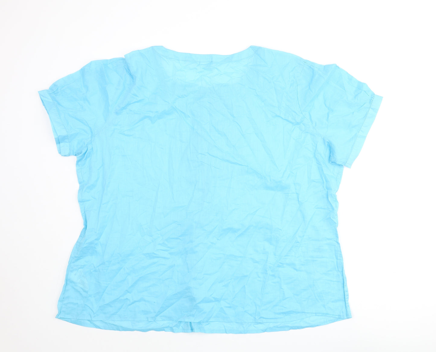 Damart Womens Blue Cotton Basic Blouse Size 26 Henley