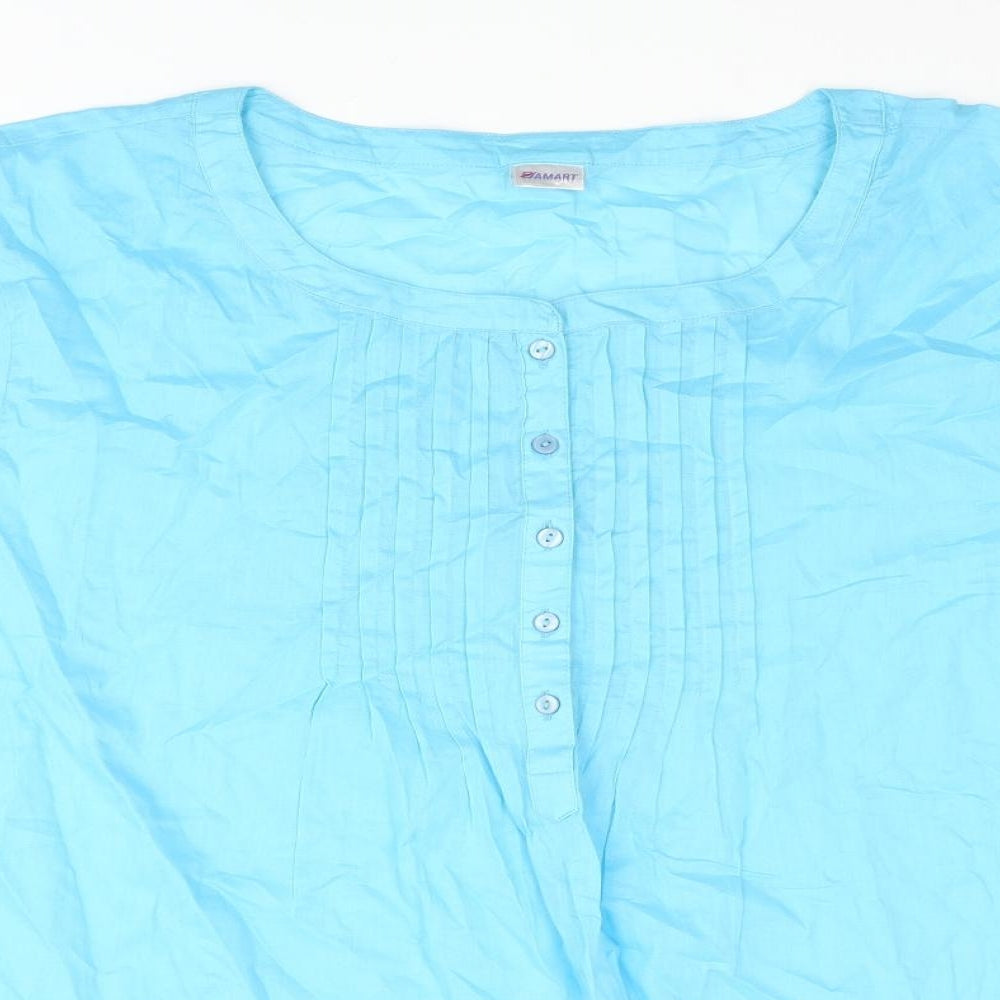 Damart Womens Blue Cotton Basic Blouse Size 26 Henley