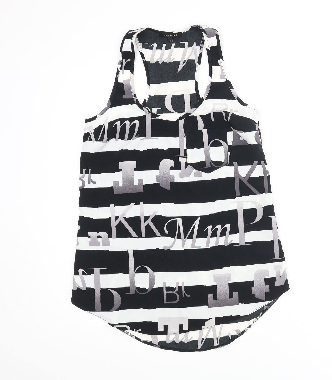River Island Womens Black Striped Polyester Camisole Tank Size 6 Scoop Neck - Text Print
