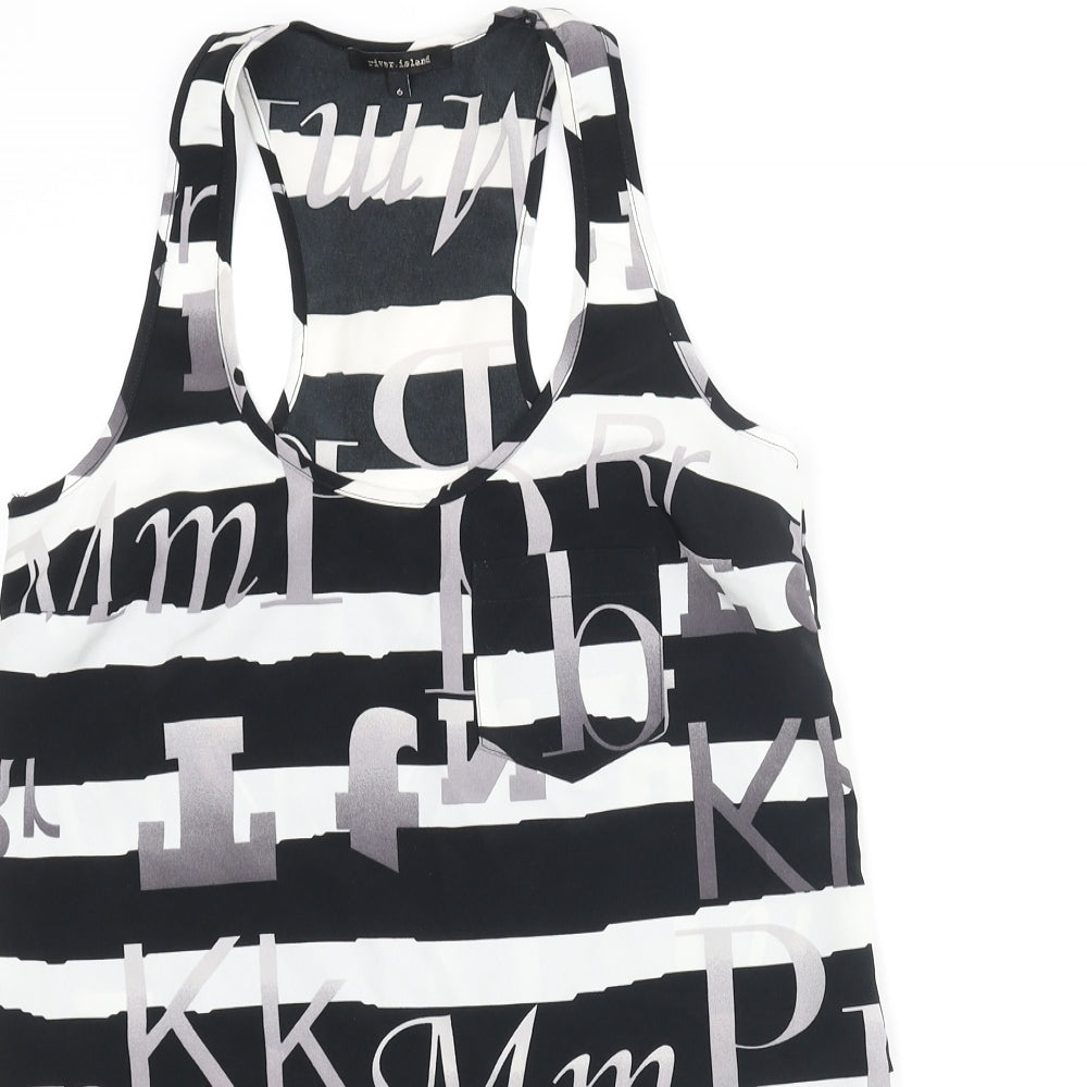 River Island Womens Black Striped Polyester Camisole Tank Size 6 Scoop Neck - Text Print