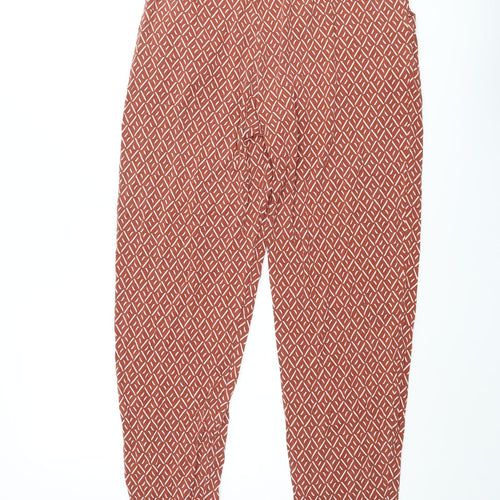 NEXT Womens Brown Geometric Viscose Harem Trousers Size 14 L34 in Regular Drawstring