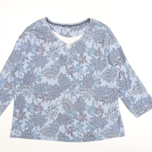 Maine Womens Blue Floral Cotton Basic Blouse Size 22 Round Neck - Layered