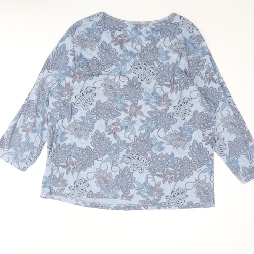 Maine Womens Blue Floral Cotton Basic Blouse Size 22 Round Neck - Layered