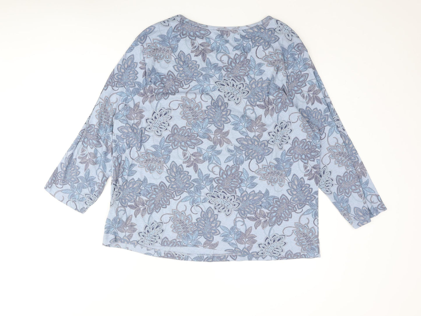 Maine Womens Blue Floral Cotton Basic Blouse Size 22 Round Neck - Layered