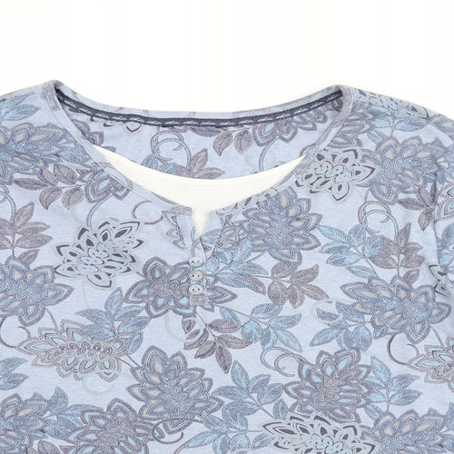 Maine Womens Blue Floral Cotton Basic Blouse Size 22 Round Neck - Layered