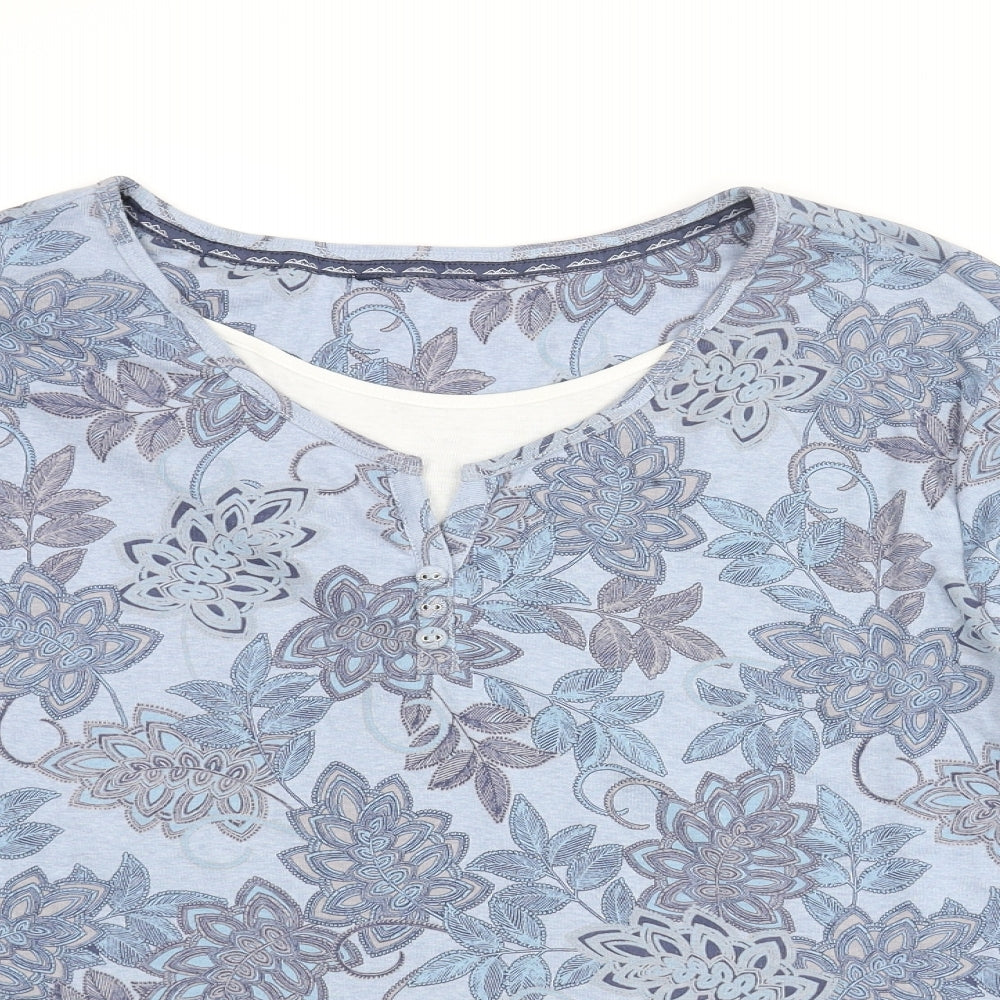 Maine Womens Blue Floral Cotton Basic Blouse Size 22 Round Neck - Layered