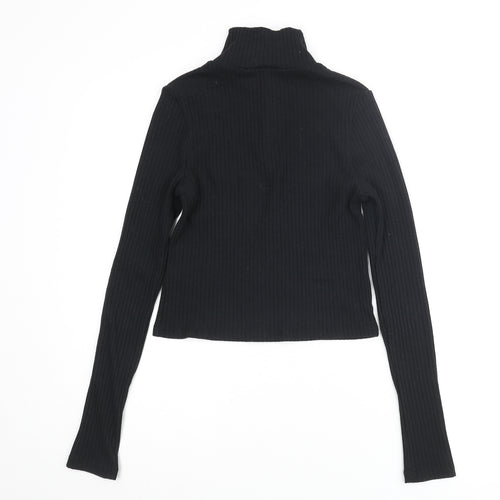 Topshop Womens Black Cotton Cropped Blouse Size 8 Mock Neck - Ribbed