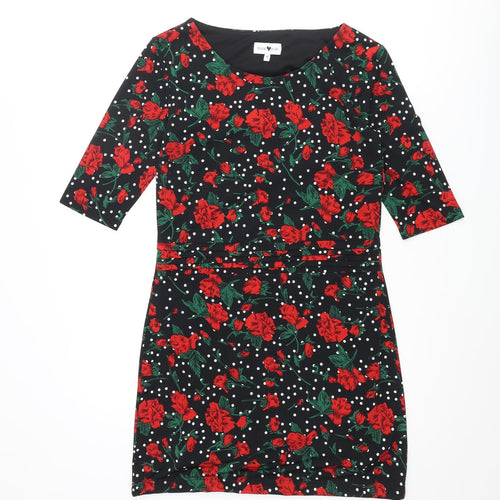 Stylist Pick Womens Black Floral Polyester Bodycon Size 10 Round Neck Pullover