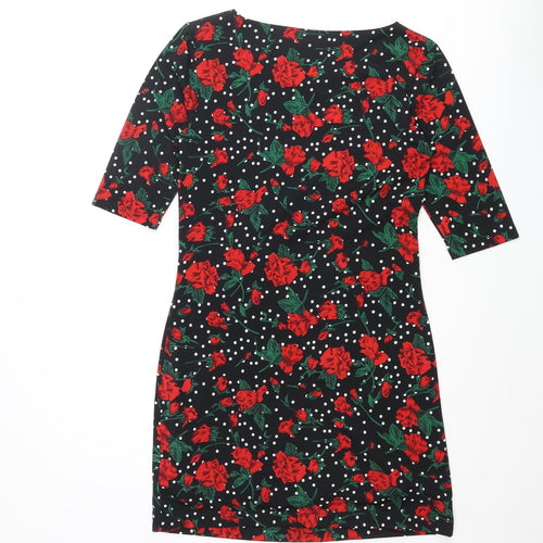 Stylist Pick Womens Black Floral Polyester Bodycon Size 10 Round Neck Pullover