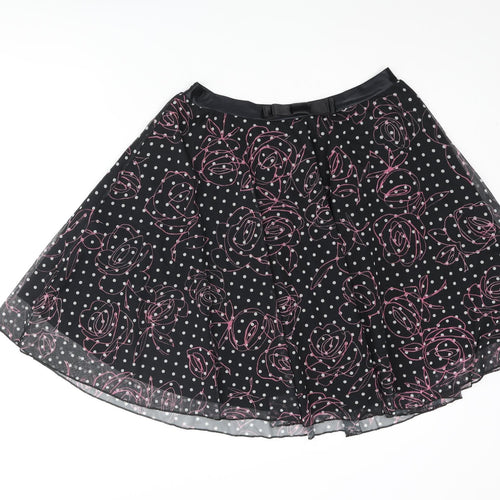 Divided by H&M Womens Black Polka Dot Polyester Flare Skirt Size 12 - Bow Floral Print