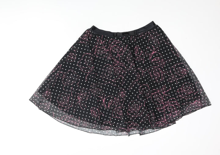 Divided by H&M Womens Black Polka Dot Polyester Flare Skirt Size 12 - Bow Floral Print